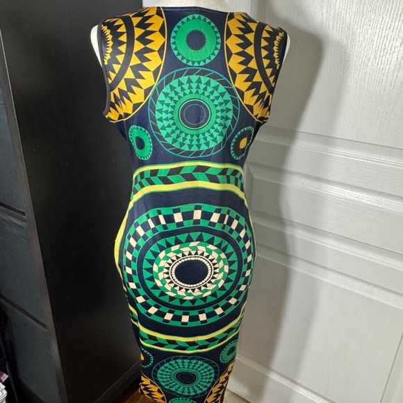 Navy, Gold, Green Midi Body Con Dress - L - Picture 3 of 3